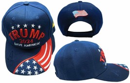 Trump 2024 Save America! USA Shadow USA Flag Bill Navy Blue Embroidered Cap Hat - £17.20 GBP