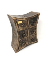 Wooden Almirah Curved Triquetra Herb Cupboard Jewelry Box Drawers - £33.25 GBP