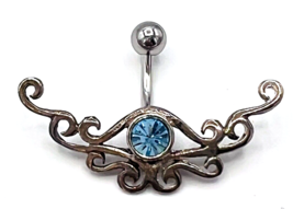 Sterling Silver 925 Belly Button Blue Crystal Naval Ring Unpolished Patina - £19.08 GBP