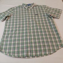 Chaps Easy Care Men&#39;s Green &amp; White Cotton Blend Plaid Shirt Button-Down... - $13.85