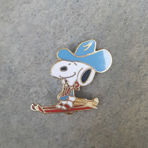 SNOOPY Blue Cowboy Hat on Skies Resorts Ski Skiing Souvenir Lapel Pin Pe... - $10.99