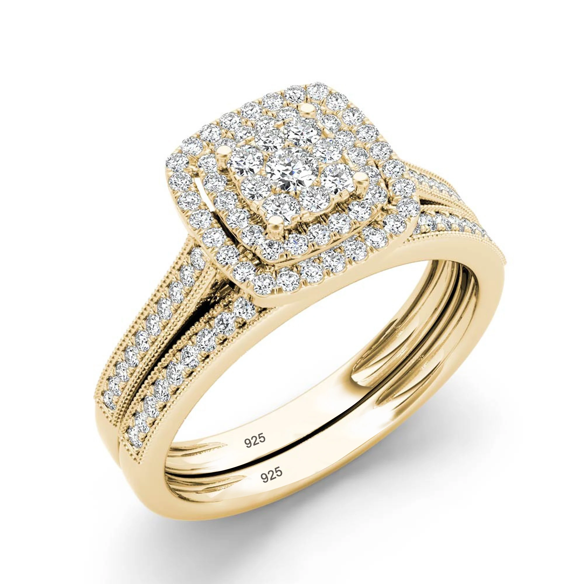 Gold Plated Paired Wedding Ring Set Couple Lab Diamond Rings For Women Men Solid - £71.59 GBP