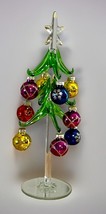 LS Arts Glass Mini Christmas Tree W/9 Ornaments Frosted Star 10” - £21.35 GBP