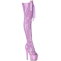 PLEASER ADORE-3021GP 8&quot; Heel Lilac Glitter Platform Peep Toe Thigh High ... - £92.80 GBP