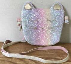 Pastel Rainbow Sparkle Kawaii Style Kitty Kids Cat Purse Crossbody Handbag - £19.53 GBP