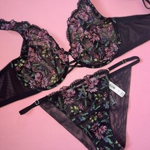 Victoria&#39;s Secret Unlined 36DD,38D BRA SET M,L,XL PANTY BLACK Floral emb... - $98.99