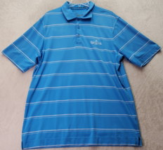 Cutter &amp; Buck Golf Polo Shirt Men Large Blue Striped Shore Gate Logo Slit Collar - £12.38 GBP