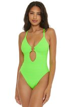 BECCA by Rebecca Virtue Coast Ariyah Cutout Plunge One-Piece Lime Juice LG - $89.00