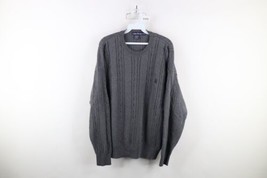 Vintage 90s Nautica Mens XL Faded Cotton Chunky Cable Knit Crewneck Sweater Gray - £46.87 GBP