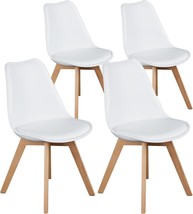 Olixis Set Of 4 Dining Kitchen Mid-Century Modern Chairs With Wood Legs, White - $129.92