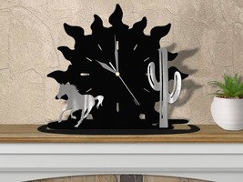 15.5in W Western Theme Sunset Shelf or Mantel Clock - Horse and Cactus - $109.00