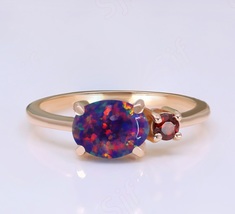 Handmade Oval Black Opal 925 Silver Rose Gold Plated Art Deco Engagement Ring - $79.99