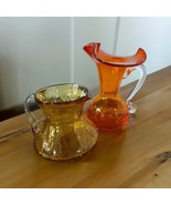 Vintage Pilgrim Amber Crackle Glass Creamer Pitcher Small 3&quot; and 5&quot; Oran... - $493.88 MXN
