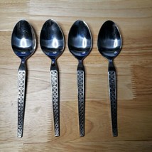 Vintage Stainless Steel Flatware Set of 4 Oval Soup Spoon Floral Design ... - $8.90