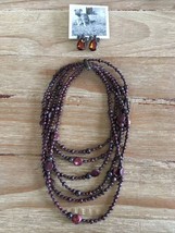 New Anthropologie Amber Drop Earrings & 6 Strand Graduated Plum Bronze Necklace - £25.28 GBP