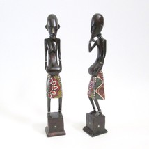 Indonesian Couple Wood Statue Man Woman Tribal Dress Hand Painted 9 Inch... - £27.38 GBP