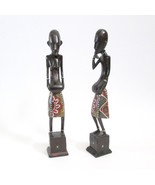 Indonesian Couple Wood Statue Man Woman Tribal Dress Hand Painted 9 Inch... - £27.23 GBP