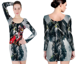 Motocross Artwork Printed Polyester Long Sleeve Bodycon Edgy and Stylish - $24.87+