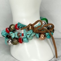 Chunky Faux Turquoise Beaded Stretch Bracelet Set of 3 - £5.44 GBP