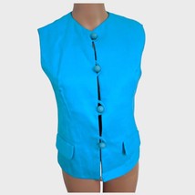 60s Bright Blue Vest Spring Summer XS S Misses Vintage - $18.00