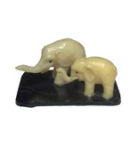 Vintage Celluloid Elephant Figurine 2 Elephants on Black Stand Trunks Up - $14.85