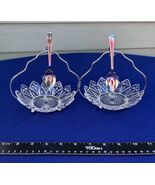 vtg Federal Glass pair clear Petal candy mint dishes in metal stands wit... - $29.69