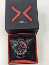 KONXIDO Mens Red and Black Leather Band Analog Quartz Watch KX63015 - $20.55