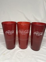 Coca Cola Classic Logo Ruby Red Plastic Tumblers Set of 4 - 24oz Cups Restaurant - £9.34 GBP