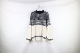 Vintage 70s Streetwear Mens Large Distressed Fair Isle Ribbed Knit Sweat... - £45.05 GBP