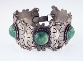 Gorgeous Sterling Silver Green Jade Bracelet Made in Mexico - £205.33 GBP