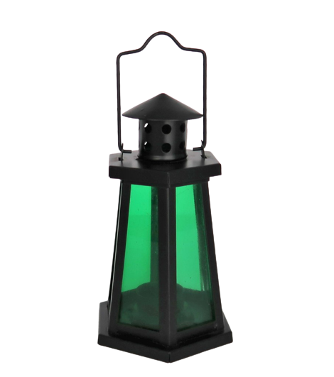 Modern black metal & green glass lighthouse shaped tea light lantern - £11.78 GBP