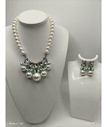Plunder Faux  pearl and  rhinestone Fashion necklace &amp; Earring Set Aqua ... - £19.52 GBP