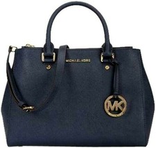 Michael Kors Sutton Navy Blue Saffiano Leather Medium Satchel Bag Pursenwt! - £181.72 GBP
