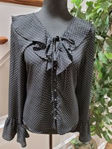 Fab&#39;rik 142798 Women&#39;s Black 100% Polyester Long Sleeve V-Neck Blouse Size Large - £19.65 GBP