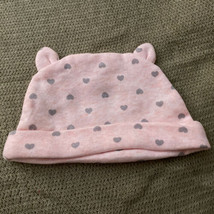 Baby Girl Beanie Hat Cap pink w/ gray hearts Size 3 Months - £2.57 GBP
