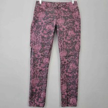 CAbi Womens Pants Size 4 Purple Stretch Skinny Black Print Low Rise Pockets Zip - £10.17 GBP