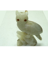 Vintage Fine Carved Onyx Owl Figurine, Celadon Green &amp; Brown Streaks,  H... - £95.09 GBP