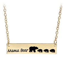 Mom Mama Three Baby Bear Bar Gold Necklace Mother Grizzly for Mother&#39;s day gift - £6.30 GBP