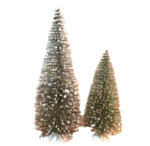 Set of 2 Frosted Glittery Bottle Brush Christmas Trees for Larger Villages - £16.97 GBP