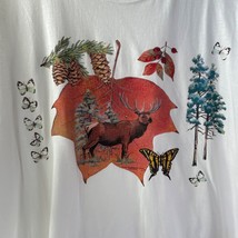 T Shirt Elk Forest Scene Oak Leaf Adult XL Unisex White Cotton - £11.21 GBP