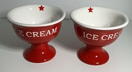 2 Patriotic Terramoto Ceramic Red &amp; White Star Ice Cream Footed Bowls New - $421.71 MXN