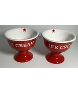 2 Patriotic Terramoto Ceramic Red &amp; White Star Ice Cream Footed Bowls New - $416.77 MXN