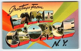 Greetings From Cayuga Lake George New York Large Big Letter Linen Postcard NY - £11.77 GBP