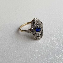 Edwardian Navette Ring with Sapphire Platinum Gold Ring Sapphire Vintage Art Dec - $430.00