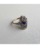 Edwardian Navette Ring with Sapphire Platinum Gold Ring Sapphire Vintage Art Dec - £338.13 GBP
