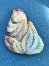 Finely Carved Yellow w Tinge of Orange Tropical PARROT Bird &amp; Two Green Leaves - £30.00 GBP