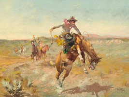 Matt art print giclée bucking bronco horse a fight for control western 24&quot;X18&quot; - £20.08 GBP