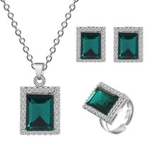 ZOSHI Wedding Jewelry Crystal Bridal Gifts Square Necklace Earrings Ring Set 3pc - £17.37 GBP