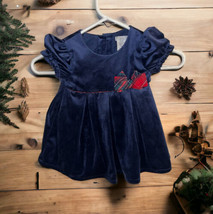 Max Studio Baby Toddler Girl Holiday Dress Blue Velour Tartan Plaid Bow 18M - $21.78