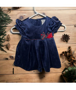 Max Studio Baby Toddler Girl Holiday Dress Blue Velour Tartan Plaid Bow 18M - £17.45 GBP